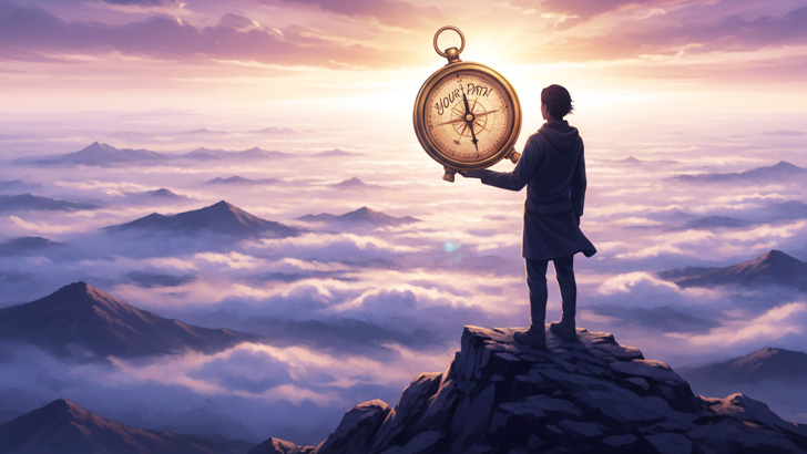 INFJが自分のトリセツを手にし、未来へ踏み出す希望のイメージ。