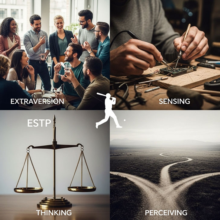 ESTPの4つの性格指標(外向・感覚・思考・知覚)を表現したコンセプトアート