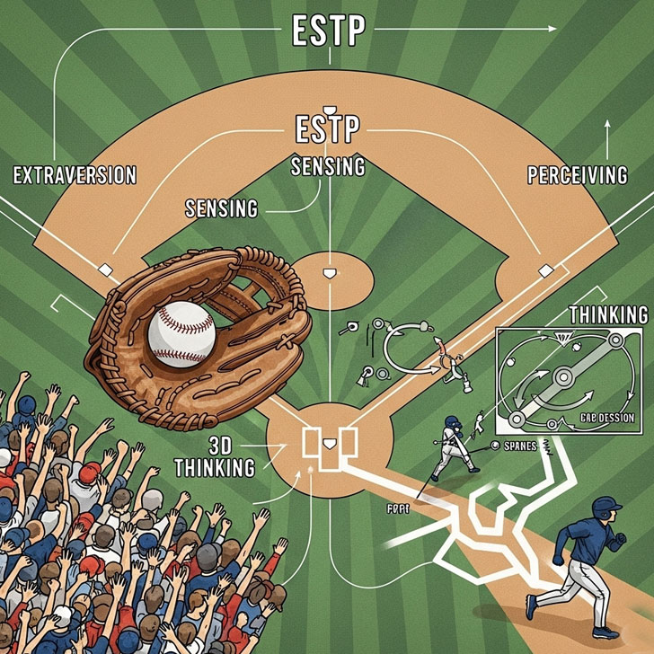 大谷翔平選手のESTP(起業家)という仮説を象徴的に表現した画像